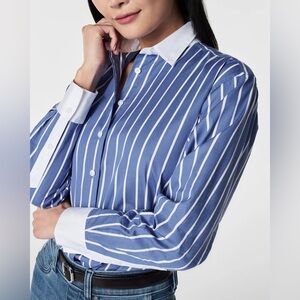 SPANX The Best Poplin Oversized Button-Down blue / white — size small NWT